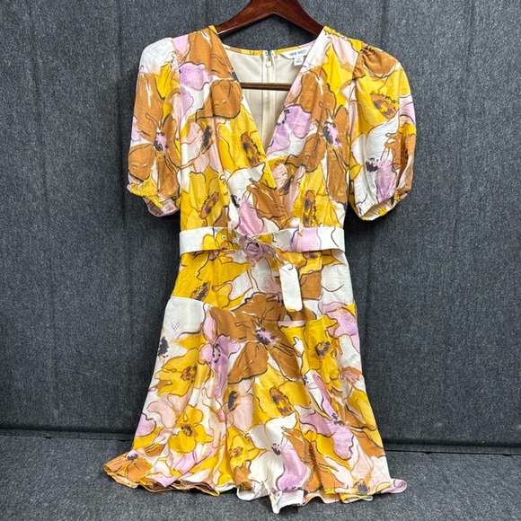 Nine West Yellow Ruffled Wrap Mini Dress - Picture 4 of 6